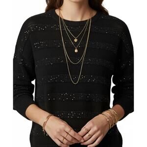 NEW Q2 striped knit sweater with sequin in black